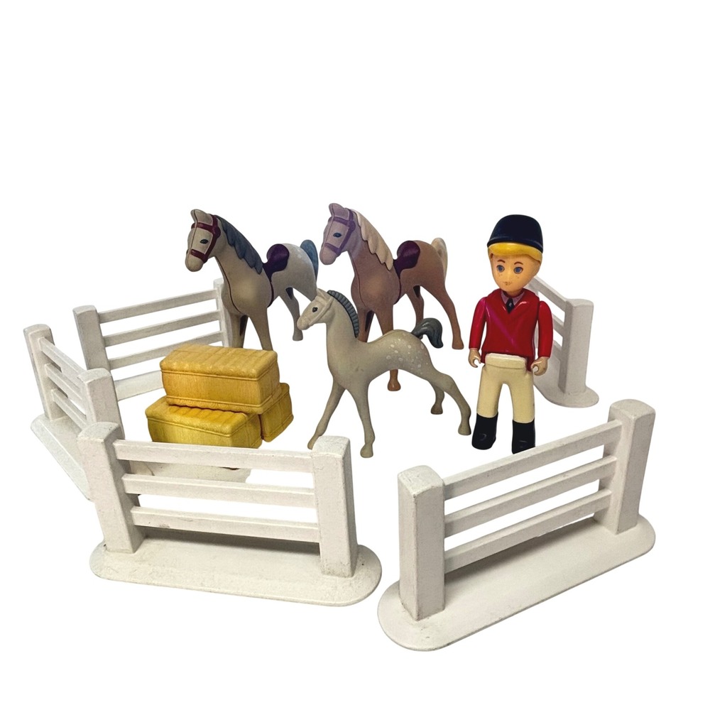Vintage Little Tikes Horses Jockey Fence Hay Bales Equestrian Set Lot